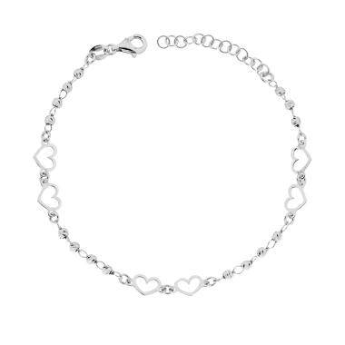 Bracciale con Palline Slash e Cuori in ARGENTO 925 Galvanica Rodio