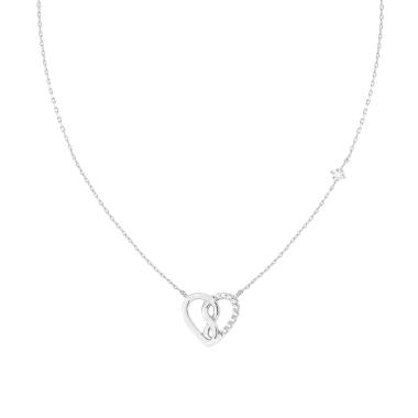 Collana Catena Forzatina Diamantata con Cuore Infinito e Cubic Zirconia Bianchi in ARGENTO 925 Galvanica Rodio