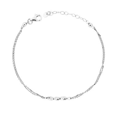 Bracciale due fili Catena Forzatina e Ovaline Diamantate in ARGENTO 925 Galvanica Rodio