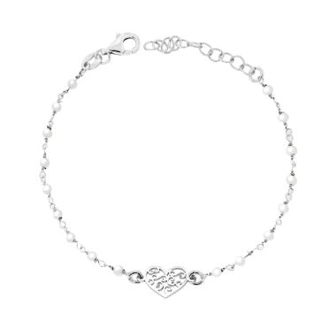 Bracciale Cuore e Perle in ARGENTO 925 Galvanica Rodio
