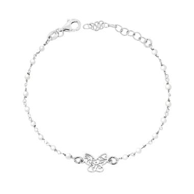 Bracciale Catena con Perle e Farfalla Traforata in ARGENTO 925 Galvanica Rodio