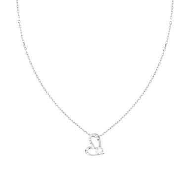 Collana Catena Forzatina Diamantata con Cuore e Cubic Zirconia Bianchi in ARGENTO 925 Galvanica Rodio