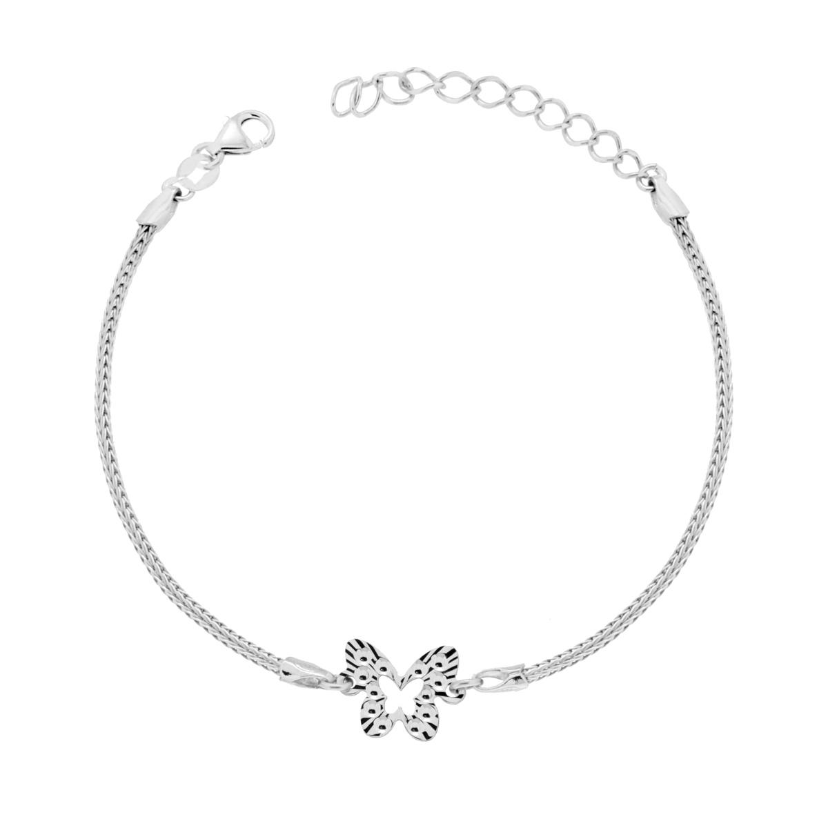 Bracciale Catena Calza con Farfalla Diamantata in ARGENTO 925 Galvanica Rodio