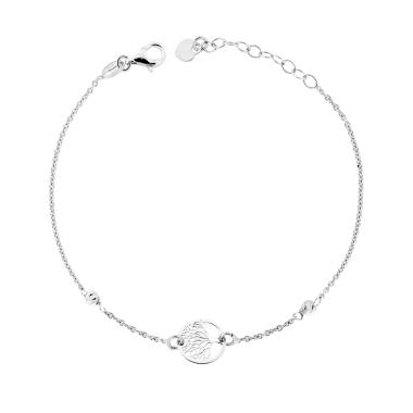 Bracciale Catena Forzatina Diamantata con Palline Slash e Albero della Vita in ARGENTO 925 Galvanica Rodio