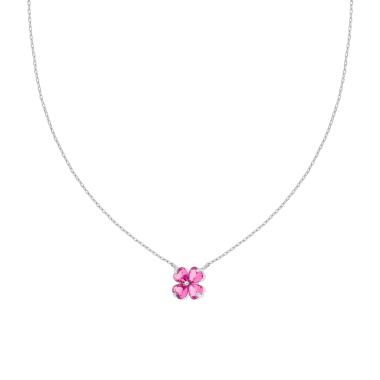 Collana Catena Forzatina Diamantata con Quadrifoglio Cubic Zirconia Rosa in ARGENTO 925 Galvanica Rodio