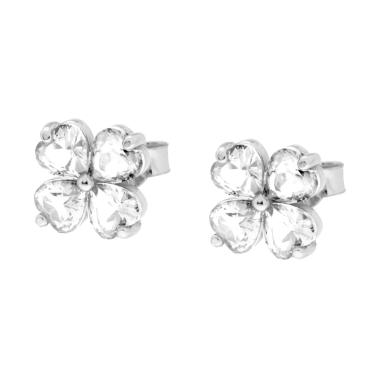 Orecchini Punto Luce Quadrifoglio con Cubic Zirconia Bianchi in ARGENTO 925 Galvanica Rodio