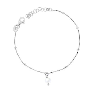 Bracciale Catena Veneziana Diamantata con Perla pendente in ARGENTO 925 Galvanica Rodio