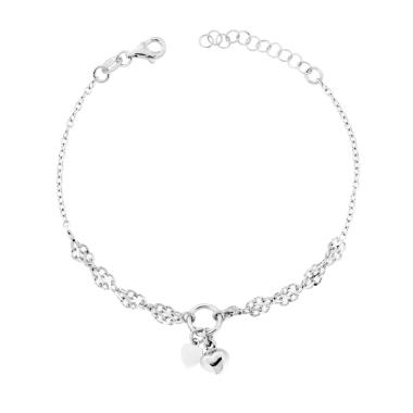 Bracciale Catena Forzatina Diamantata con Cuori pendenti in ARGENTO 925 Galvanica Rodio
