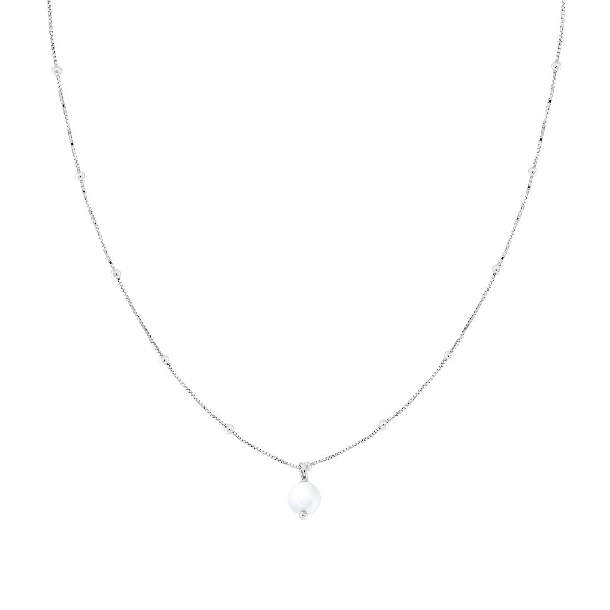 Collana Catena Veneziana Diamantata con Perla pendente in ARGENTO 925 Galvanica Rodio