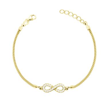 Bracciale Catena Calza con Infinito con Cubic Zirconia Bianchi in ARGENTO 925 Galvanica Oro