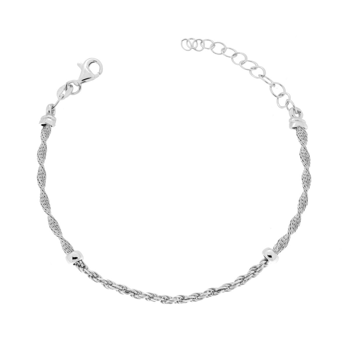 Bracciale Catena Calza Torchon con Catena Corda Diamantata in ARGENTO 925 Galvanica Rodio