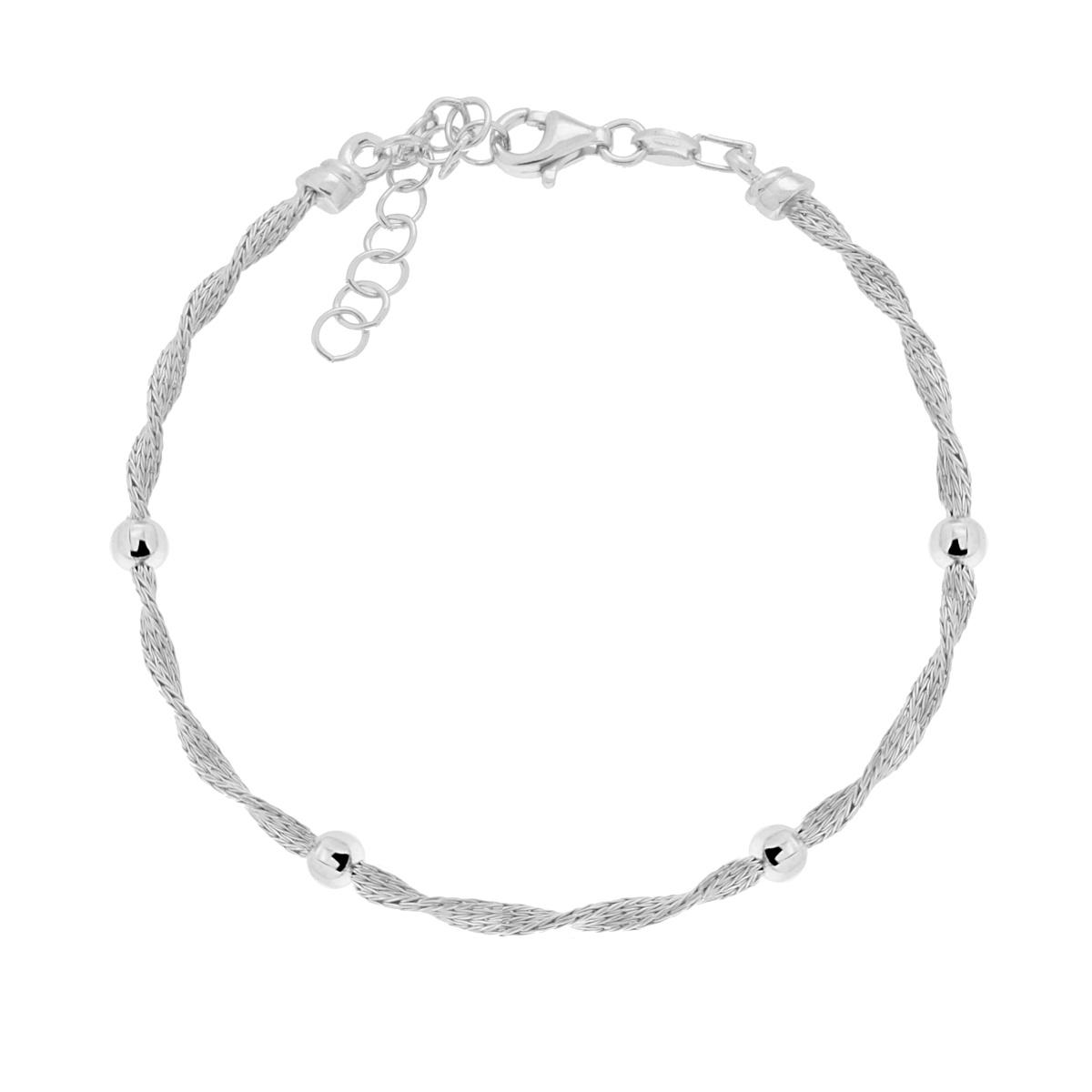 Bracciale Catena Calza Torchon con Palline mm 5 in ARGENTO 925 Galvanica Rodio