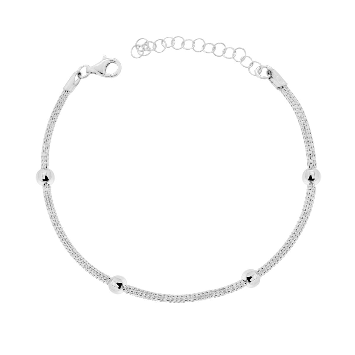 Bracciale Catena Calza con Palline Lisce mm 5 in ARGENTO 925 Galvanica Rodio