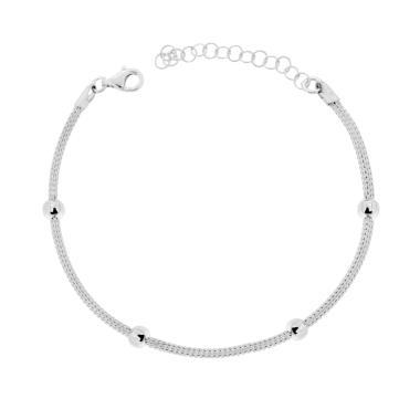 Bracciale Catena Calza con Palline Lisce mm 5 in ARGENTO 925 Galvanica Rodio