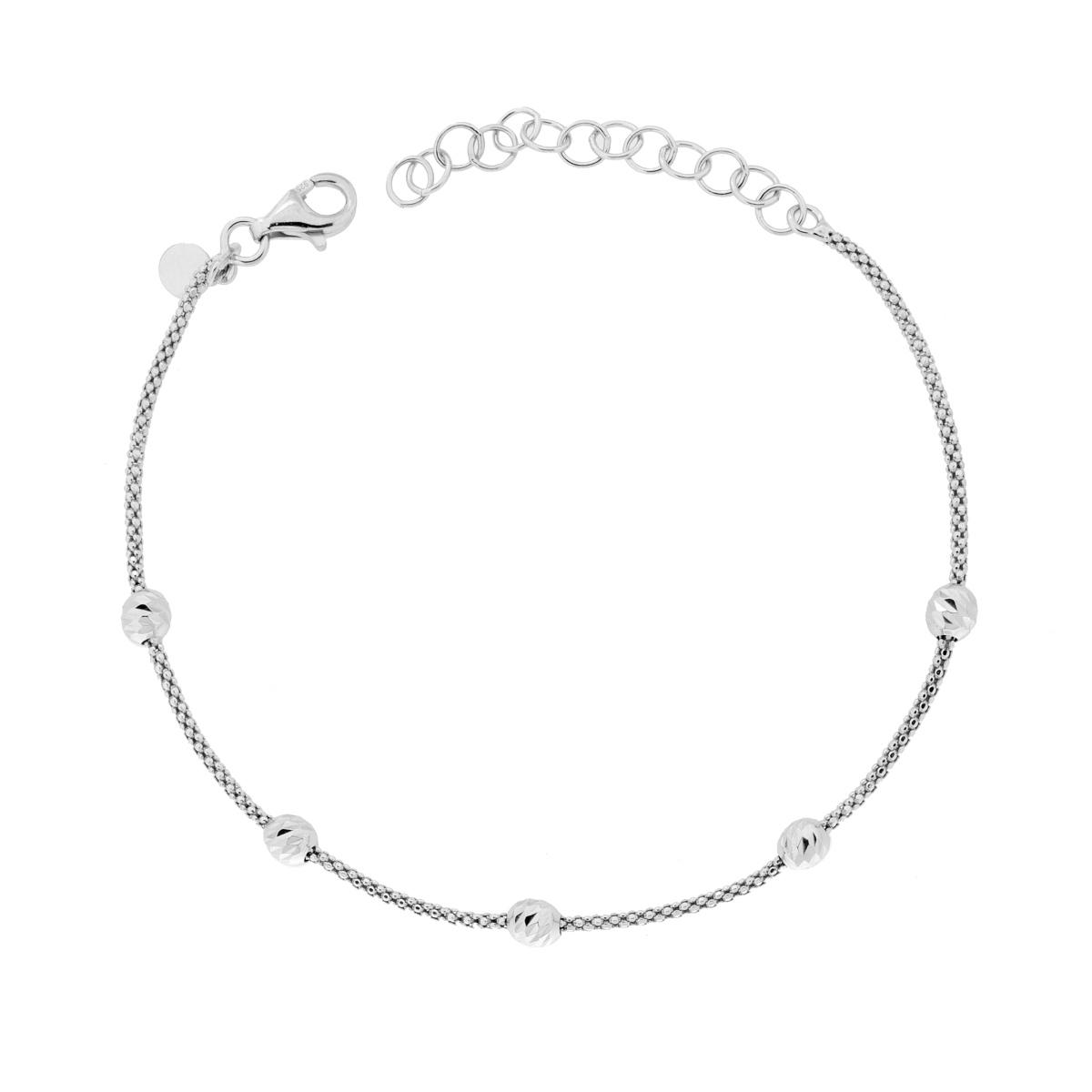 Bracciale Catena Coreana con Palline Slash mm 4 in ARGENTO 925 Galvanica Rodio