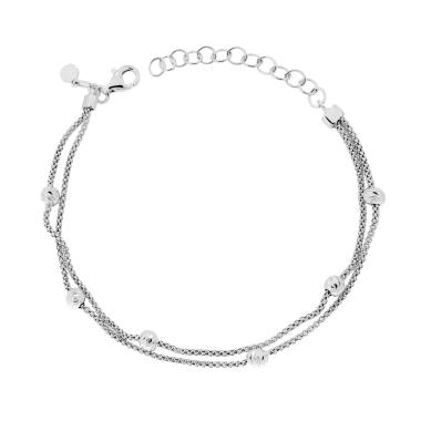 Bracciale due fili Catena Coreana con Palline Slash in ARGENTO 925 Galvanica Rodio