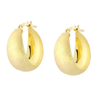 Orecchini Cerchio Bombato Diamantato Satinato in ARGENTO 925 Galvanica Oro