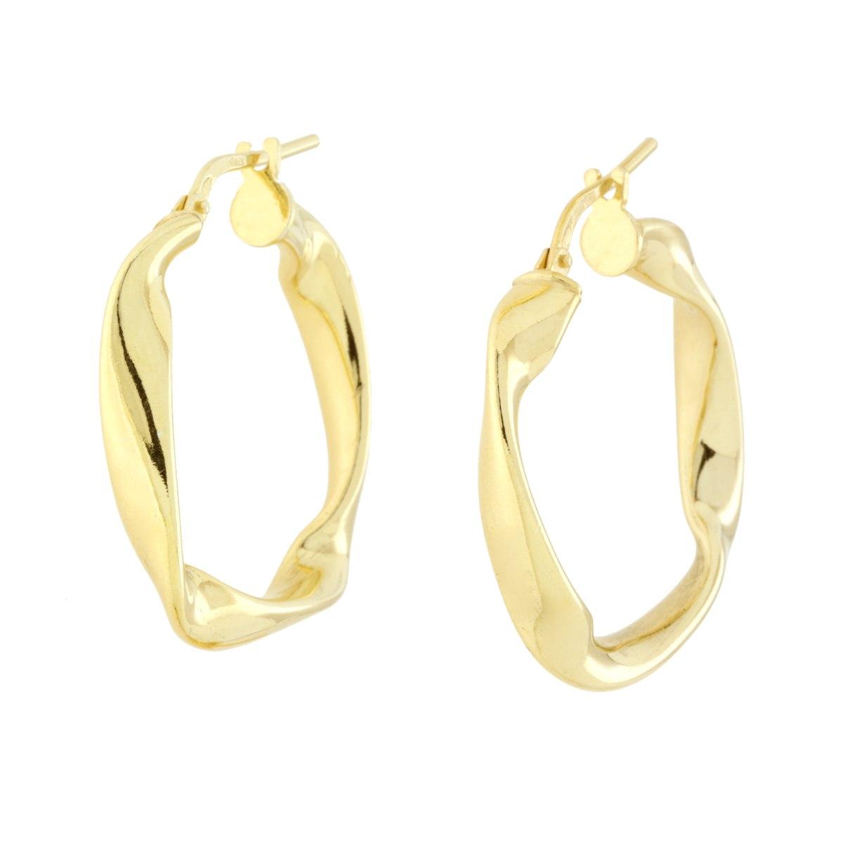 Orecchini Cerchio Quadrati Nastro Torchon in ARGENTO 925 Galvanica Oro