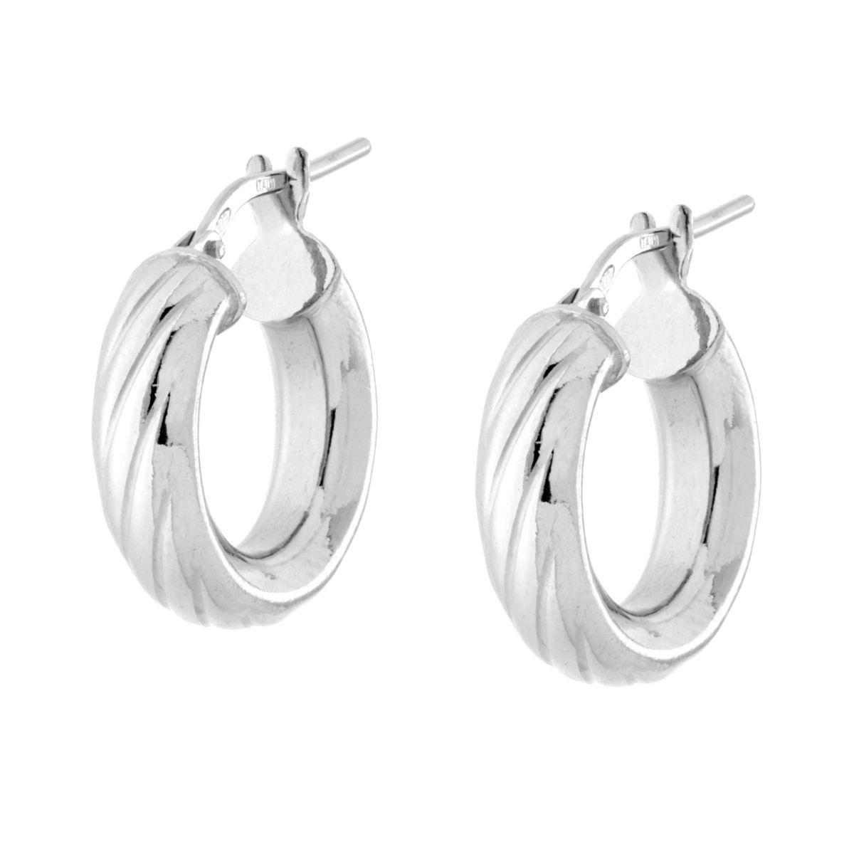 Orecchini Cerchio Creola Rigati in ARGENTO 925 Galvanica Rodio