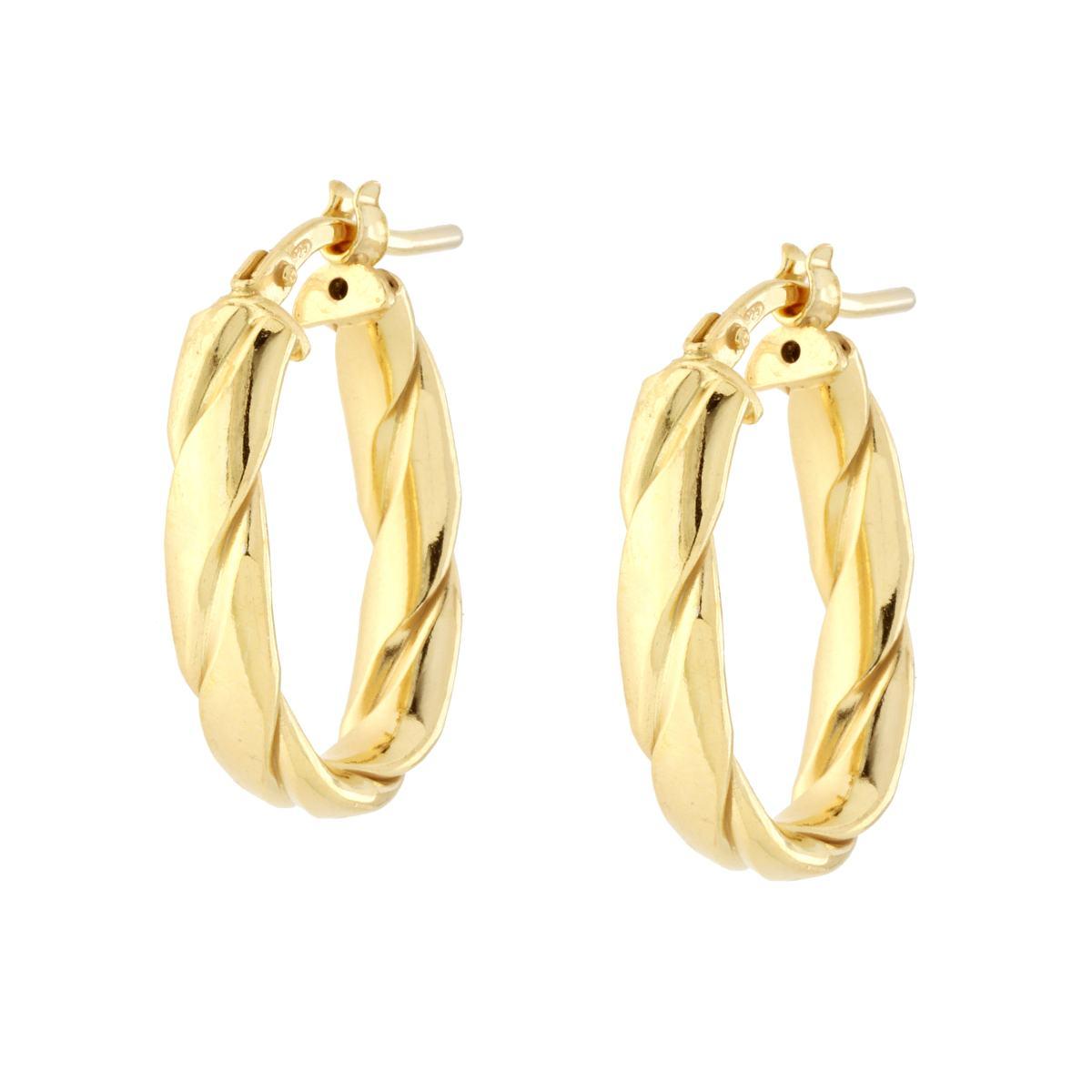 Orecchini Cerchio Ovale Torchon in ARGENTO 925 Galvanica Oro