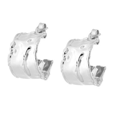 Orecchini Cerchio Fascia Martellata in ARGENTO 925 Galvanica Rodio