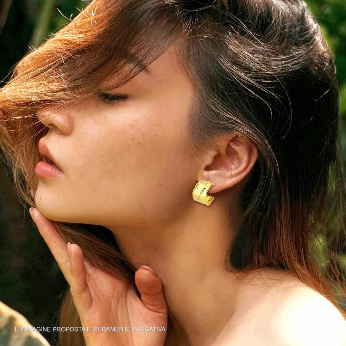 Orecchini Cerchio Fascia Martellata in ARGENTO 925 Galvanica Oro