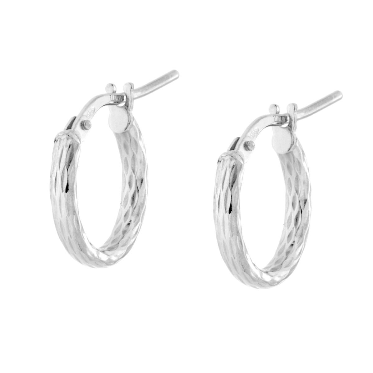 Orecchini Cerchio Diamantato mm 13 in ARGENTO 925 Galvanica Rodio