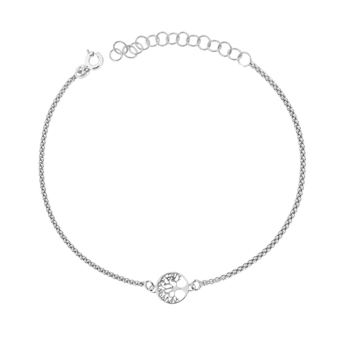 Bracciale Catena Coreana con Albero della Vita in ARGENTO 925 Galvanica Rodio