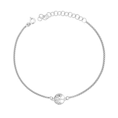 Bracciale Catena Coreana con Albero della Vita in ARGENTO 925 Galvanica Rodio