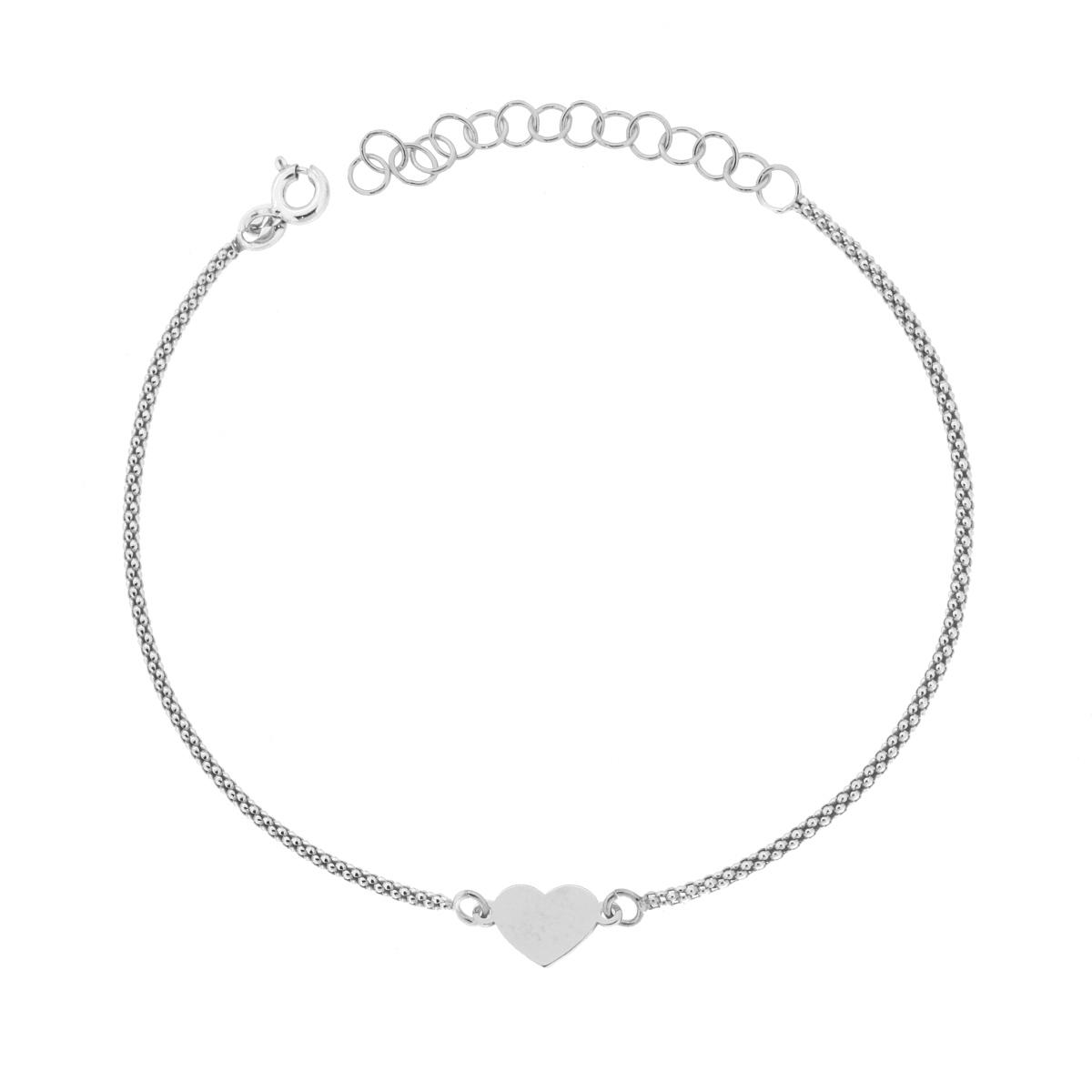 Bracciale Catena Coreana con Cuore in ARGENTO 925 Galvanica Rodio