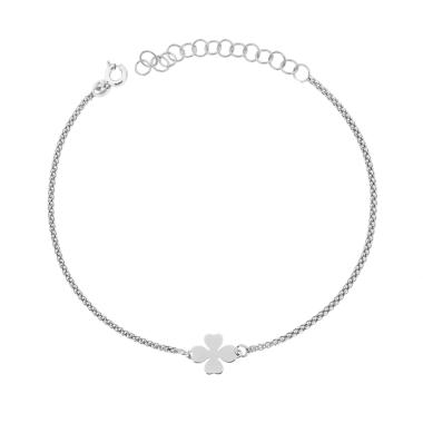 Bracciale Catena Coreana con Quadrifoglio in ARGENTO 925 Galvanica Rodio