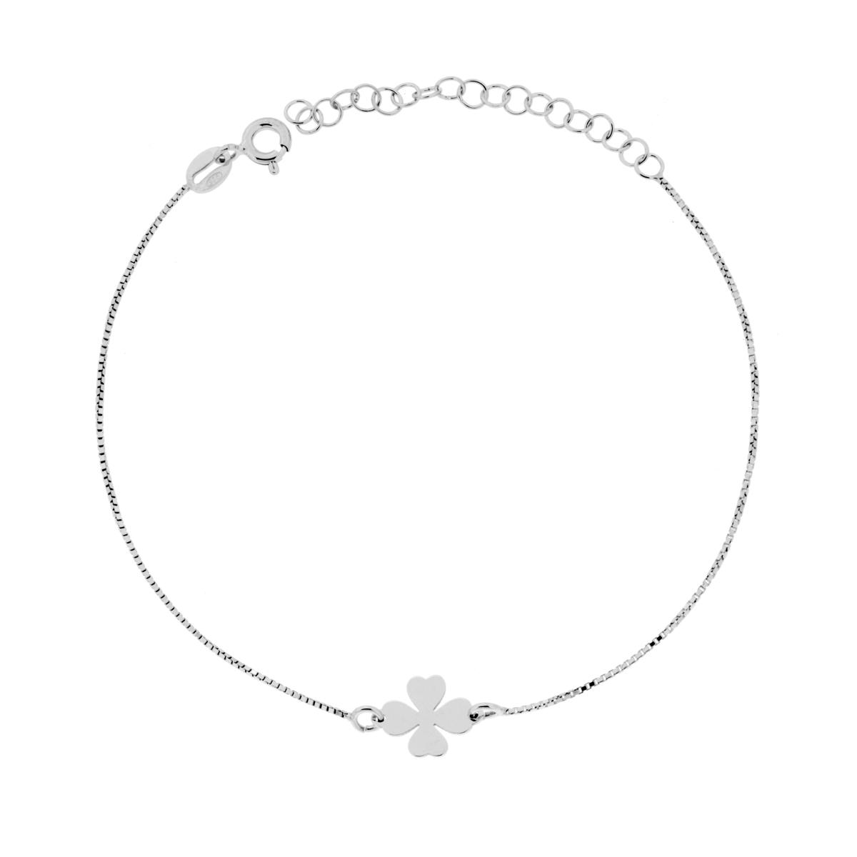 Bracciale Catena Veneziana Diamantata con Quadrifoglio in ARGENTO 925 Galvanica Rodio