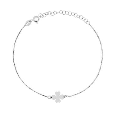 Bracciale Catena Veneziana Diamantata con Quadrifoglio in ARGENTO 925 Galvanica Rodio