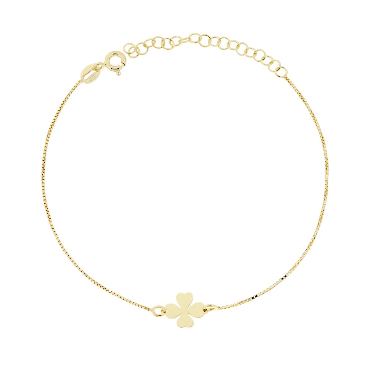 Bracciale Catena Veneziana Diamantata con Quadrifoglio in ARGENTO 925 Galvanica Oro