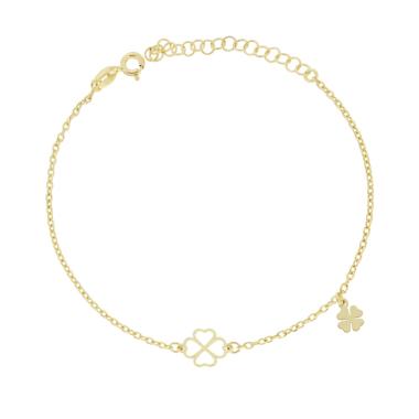 Bracciale Catena Forzatina Diamantata con Quadrifogli in ARGENTO 925 Galvanica Oro