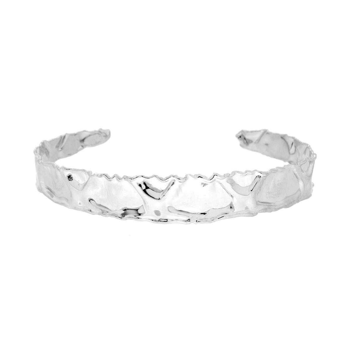 Bracciale Rigido Fascia Martellata in ARGENTO 925 Galvanica Rodio