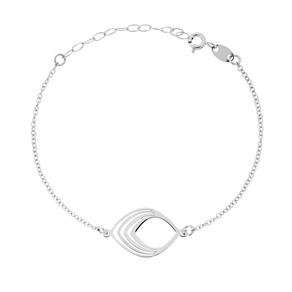 Bracciale Catena Forzatina Diamantata con Foglia plain in ARGENTO 925 Galvanica Rodio