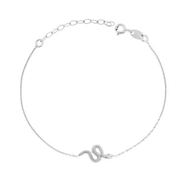 Bracciale Catena Forzatina Diamantata con Serpente in ARGENTO 925 Galvanica Rodio