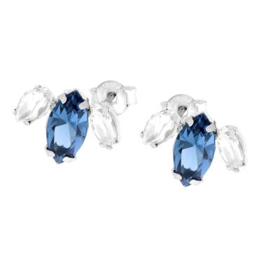 Orecchini Punto Luce Marquise Cubic Zirconia Blu Zaffiro e Bianco in ARGENTO 925 Galvanica Rodio