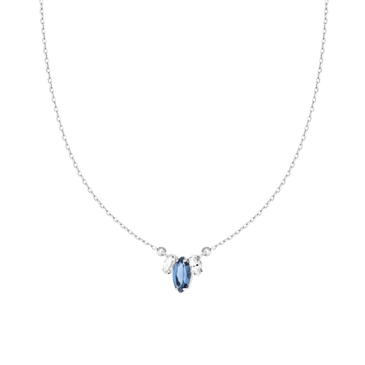 Collana Catena Forzatina Diamantata con Punti Luce Marquise Cubic Zirconia Blu Zaffiro e Bianco in ARGENTO 925 Galvanica Rodio