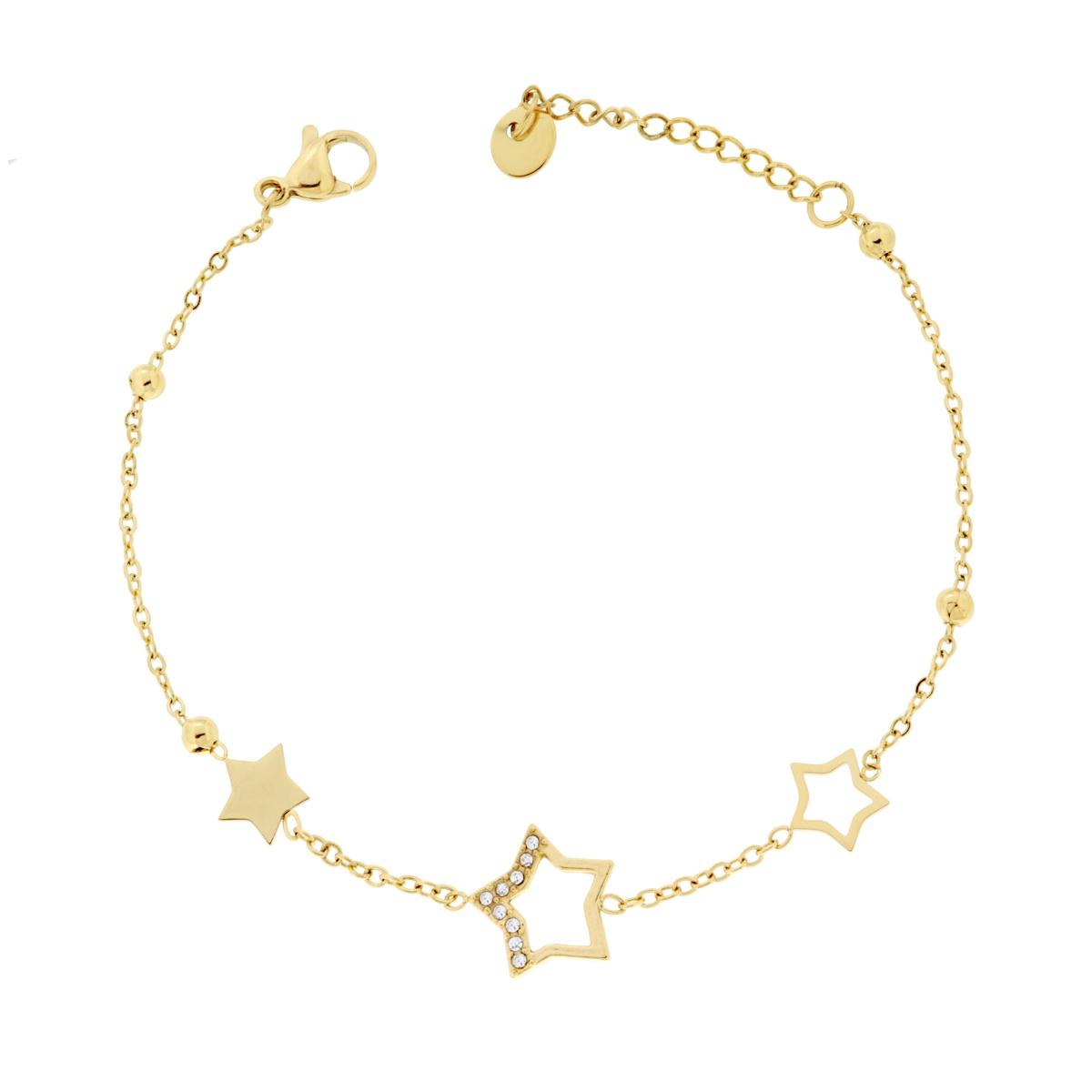Bracciale Catena Forzatina Diamantata con Stelle e Crystal Bianchi in ACCIAIO