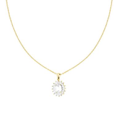 Collana Catena Forzatina Diamantata con Punto Luce Ovale contornato da Crystal Bianchi in ACCIAIO colore Oro