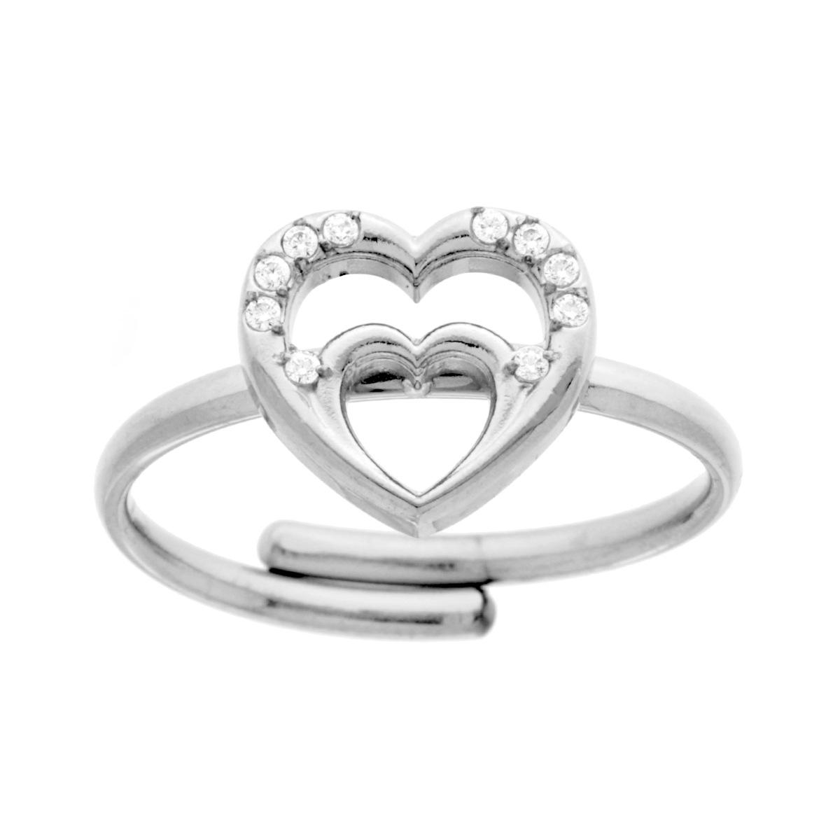 Anello Cuore con Crystal Bianchi in ACCIAIO