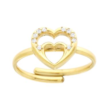 Anello Cuore con Crystal Bianchi e Perla in ACCIAIO colore Oro