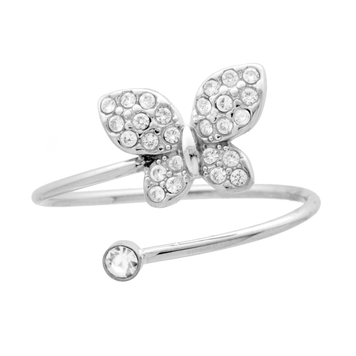 Anello Contrarie con Farfalla e Punto Luce Crystal Bianchi in ACCIAIO