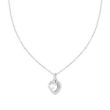 Collana Catena Forzatina Diamantata con Cuore Bianco contornato da Crystal Bianchi in ACCIAIO