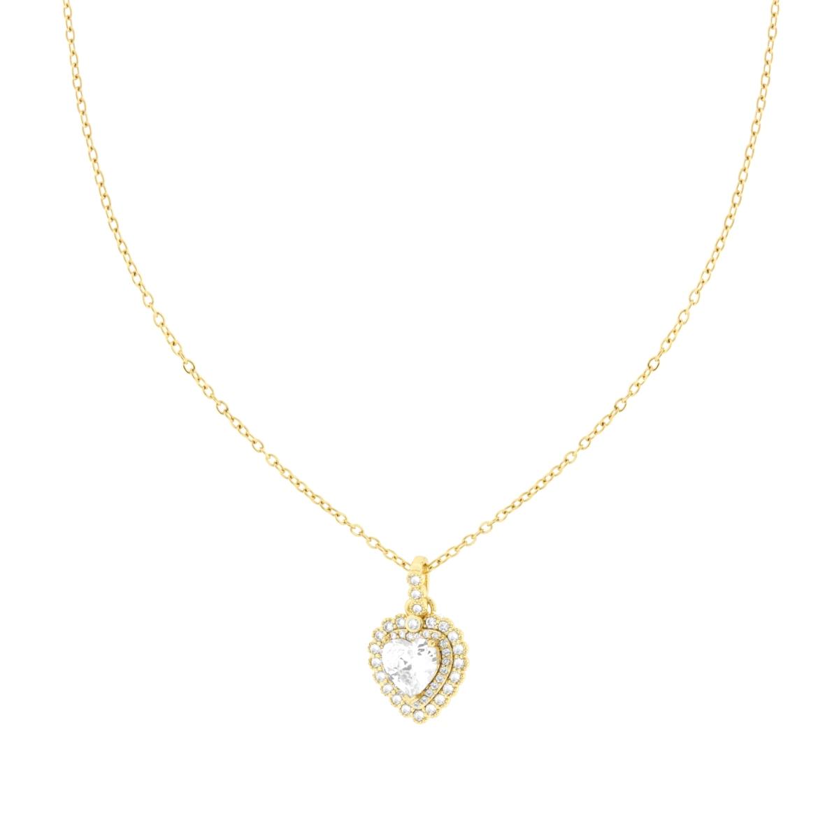 Collana Catena Forzatina Diamantata con Cuore Bianco contornato da Crystal Bianchi in ACCIAIO colore Oro