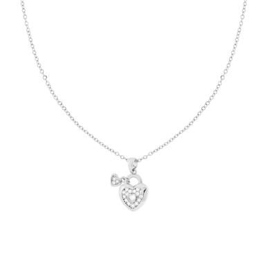 Collana Catena Forzatina Diamantata con Cuore Lucchetto e Crystal Bianchi in ACCIAIO