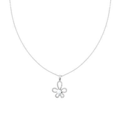 Collana Catena Forzatina Diamantata e Fiore con Crystal Bianchi e Perla Bianca in ACCIAIO