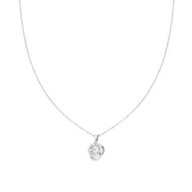 Collana Catena Forzatina Diamantata e Bocciolo di Rosa con Crystal Bianchi e Quarzo Bianco in ACCIAIO